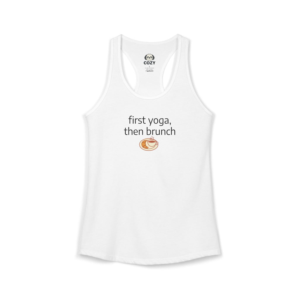 Women's Racerback Tank — "First Yoga, Then Brunch" Activewear