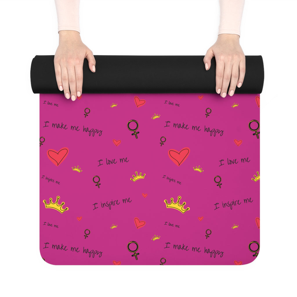 Pink Feminine Yoga Mat — "I Make My Hopes" Patterned Rubber Exercise Mat