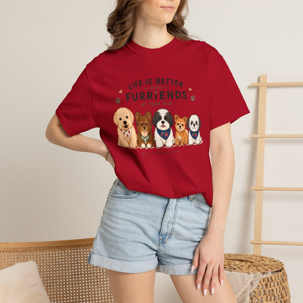 Chompy and Furriends ft. Cohen Crew: Life Is Better With Furriends T-Shirt — Cute Dogs Graphic Tee