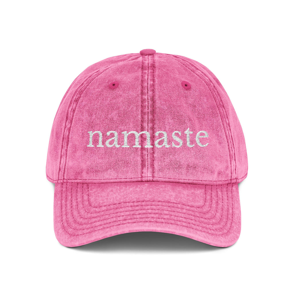 Vintage Embroidered Yoga Hat — "Namaste" Front with Cozy Shih-Poo Logo Back