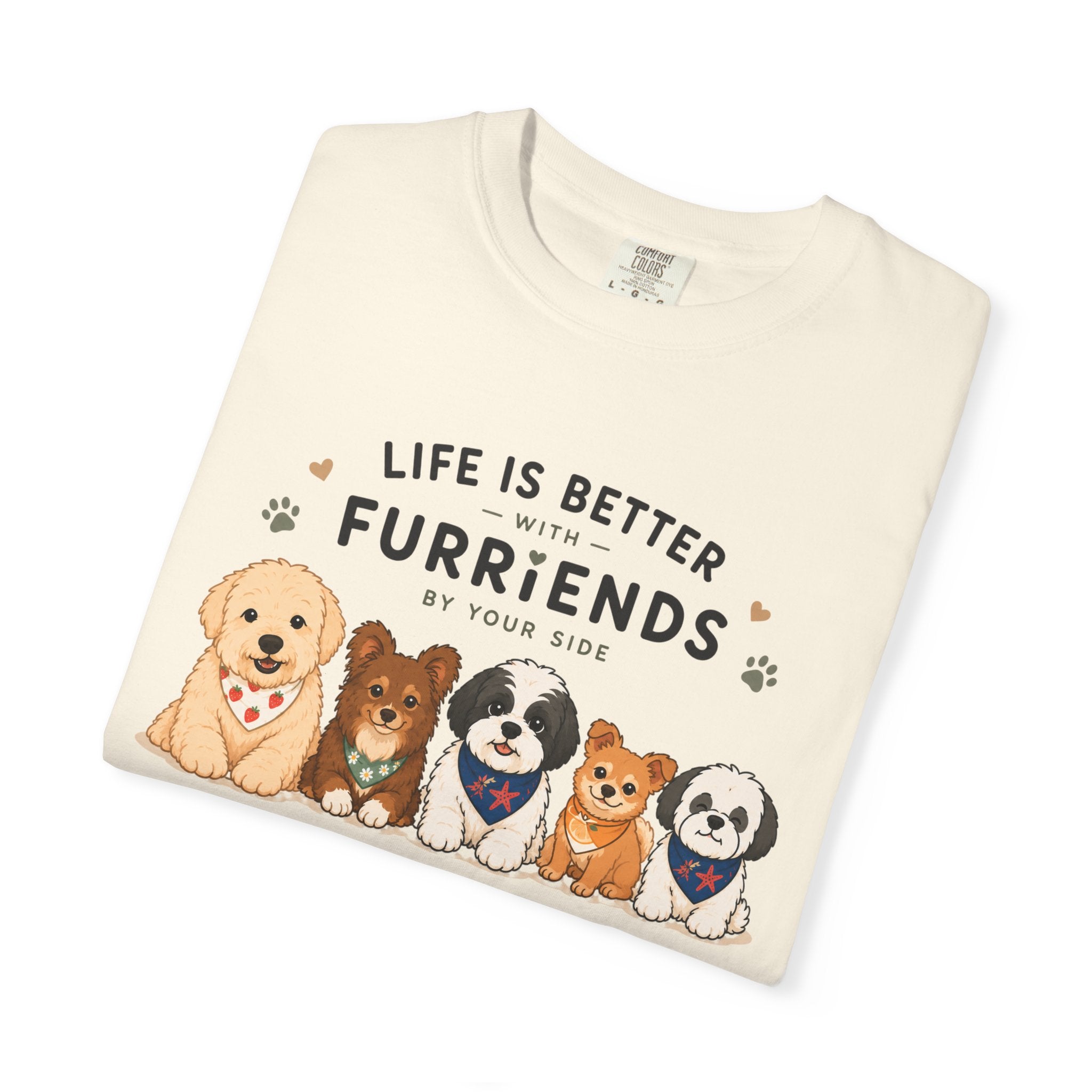 Chompy and Furriends ft. Cohen Crew: Life Is Better With Furriends T-Shirt — Cute Dogs Graphic Tee