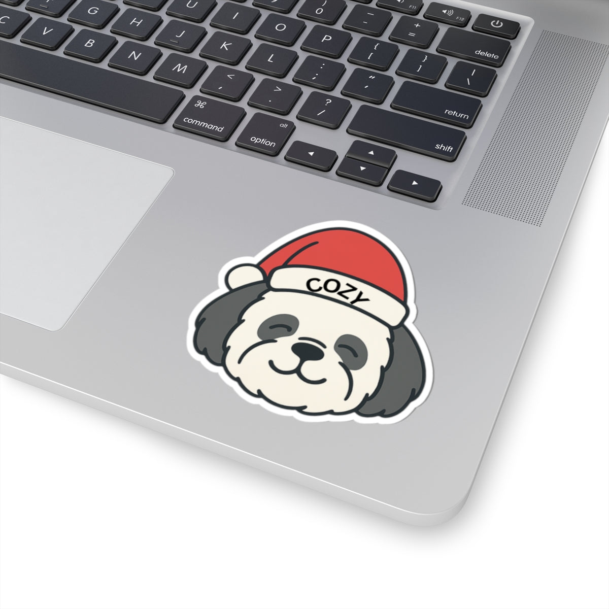 Chompy the Shih Poo in a Santa Hat Sticker — Cute Holiday Kiss-Cut Sticker
