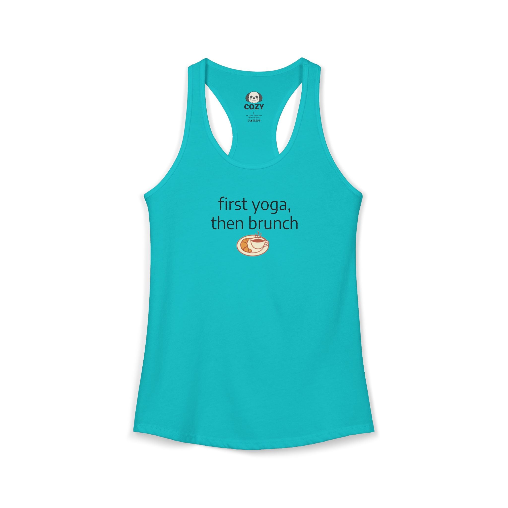Women's Racerback Tank — "First Yoga, Then Brunch" Activewear