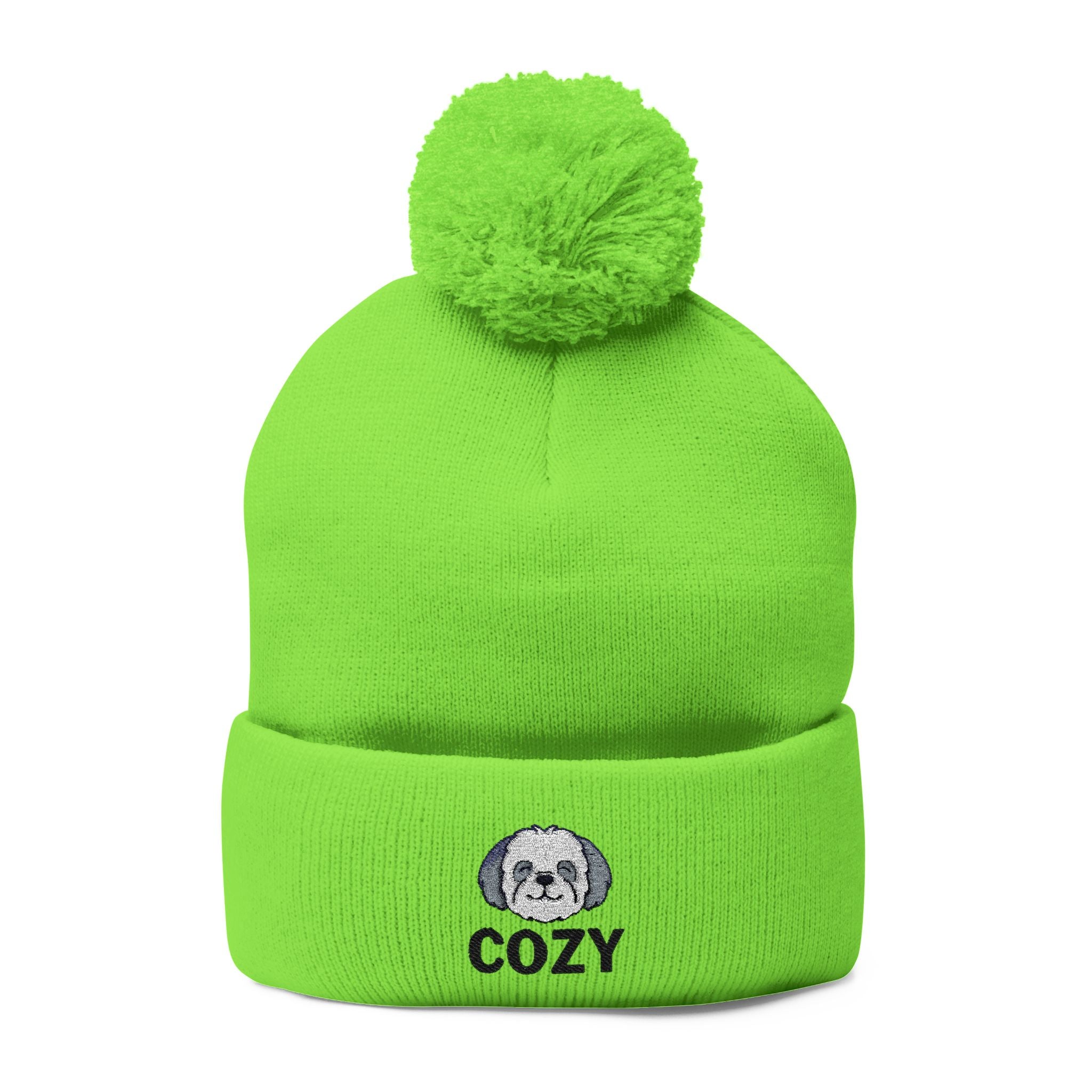 Cozy Shih-Poo Pom-Pom Knit Cap (Embroidery)