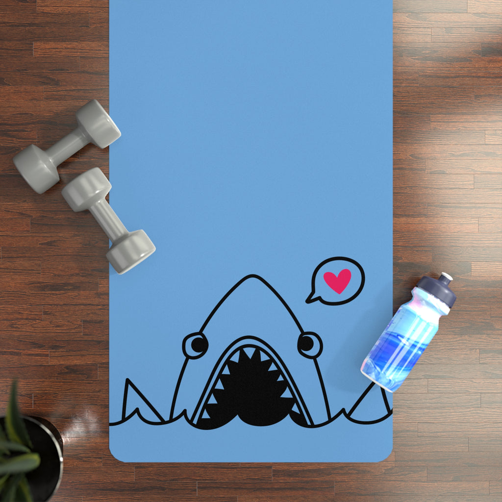 Cute Shark Rubber Yoga Mat — Non-Slip Blue Exercise Mat with Heart Bubble