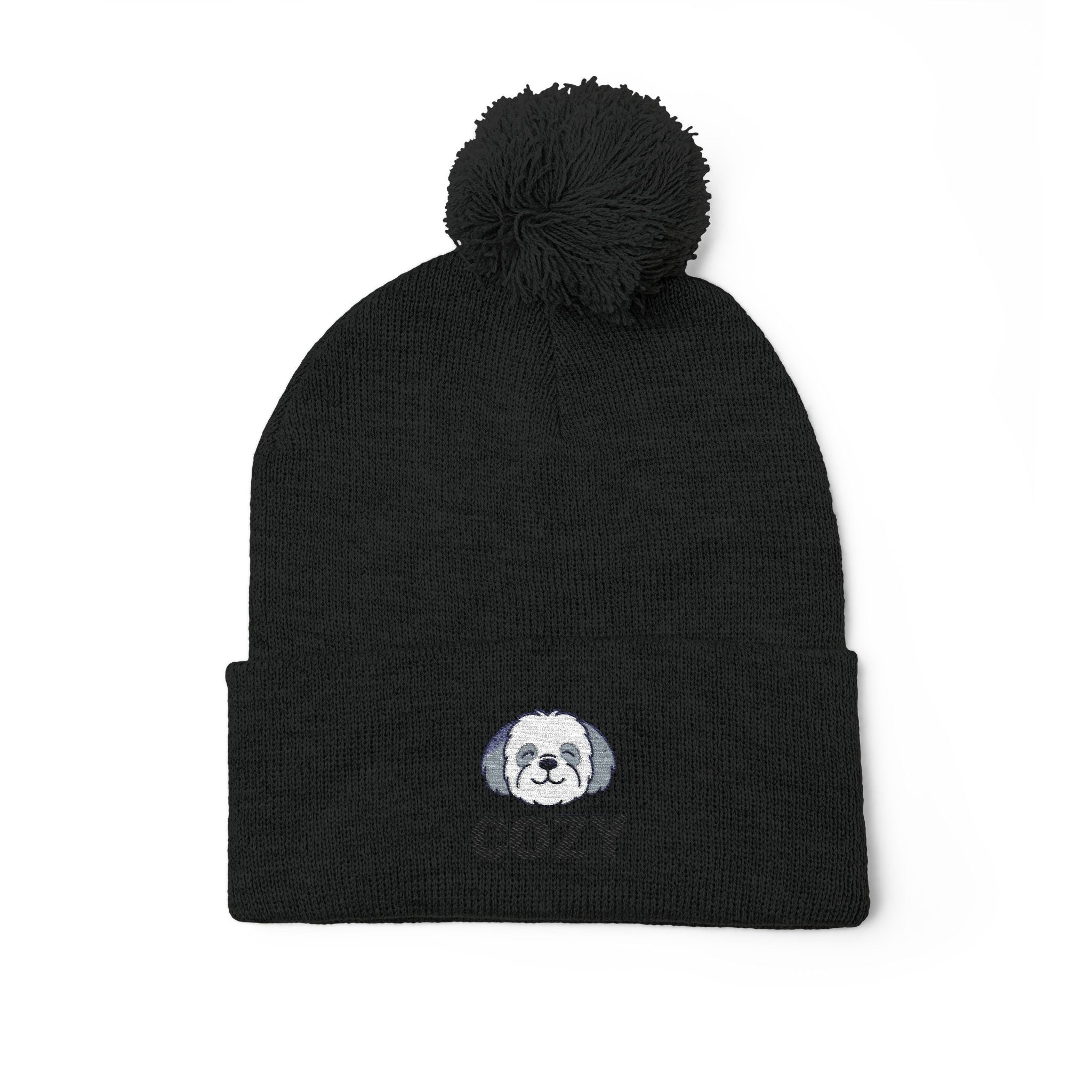 Cozy Shih-Poo Pom-Pom Knit Cap (Embroidery)