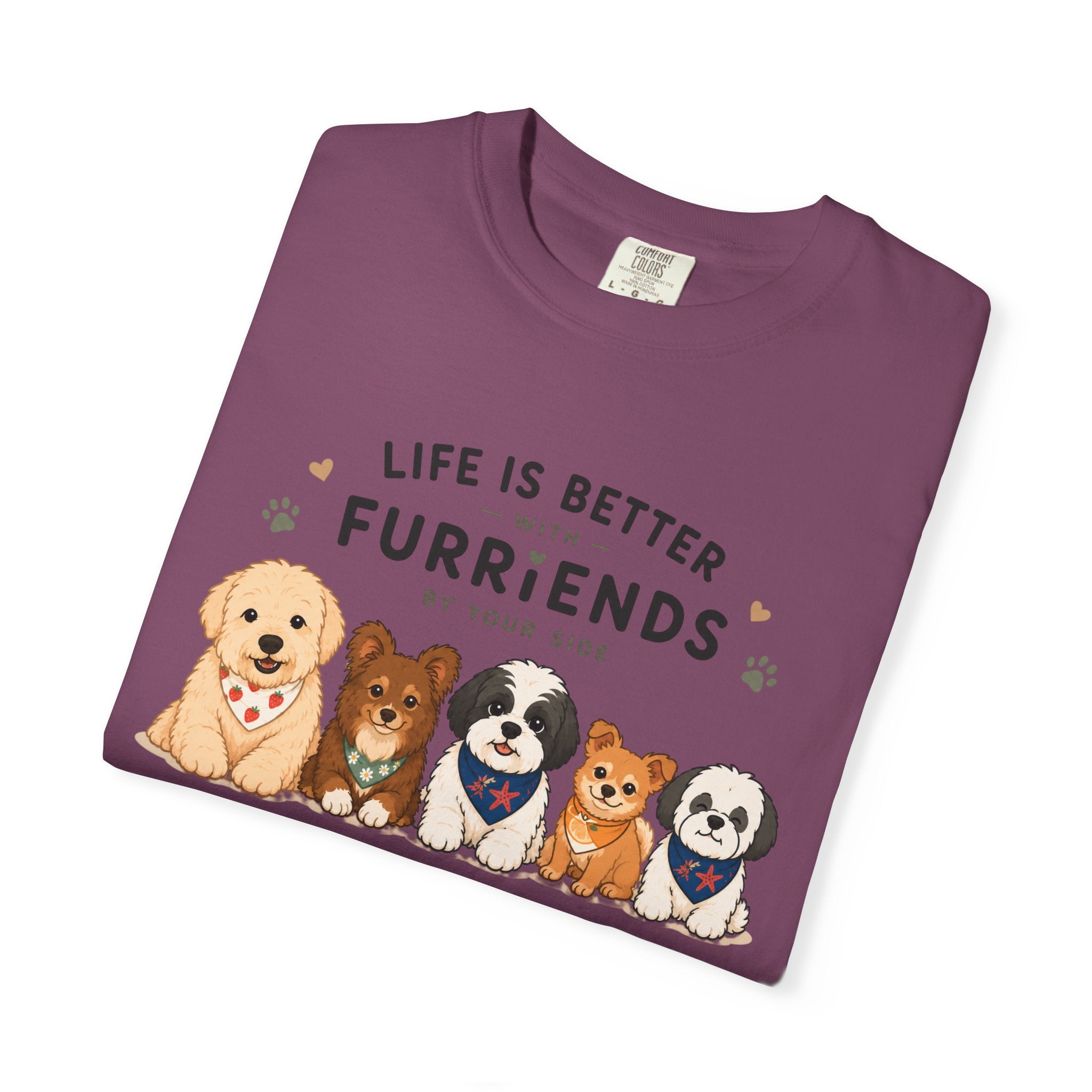 Chompy and Furriends ft. Cohen Crew: Life Is Better With Furriends T-Shirt — Cute Dogs Graphic Tee