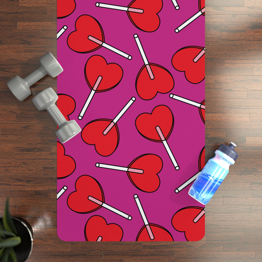 Heart Lollipop Rubber Yoga Mat — "I am worthy of love exactly as I am" Affirmation