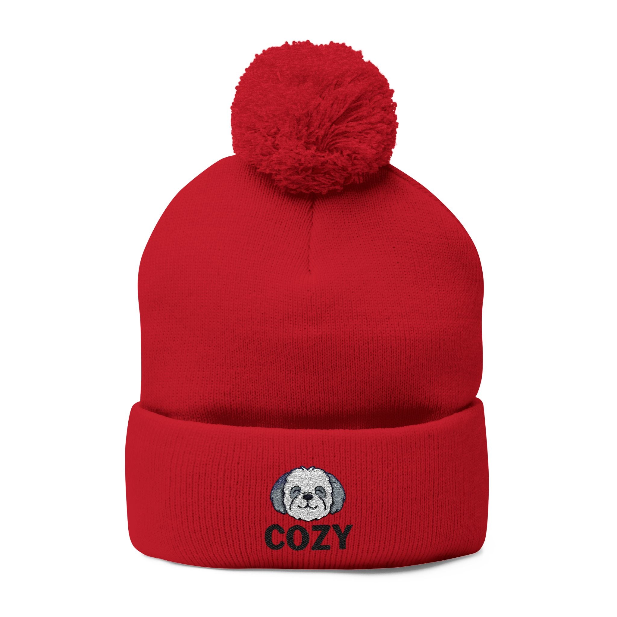 Cozy Shih-Poo Pom-Pom Knit Cap (Embroidery)