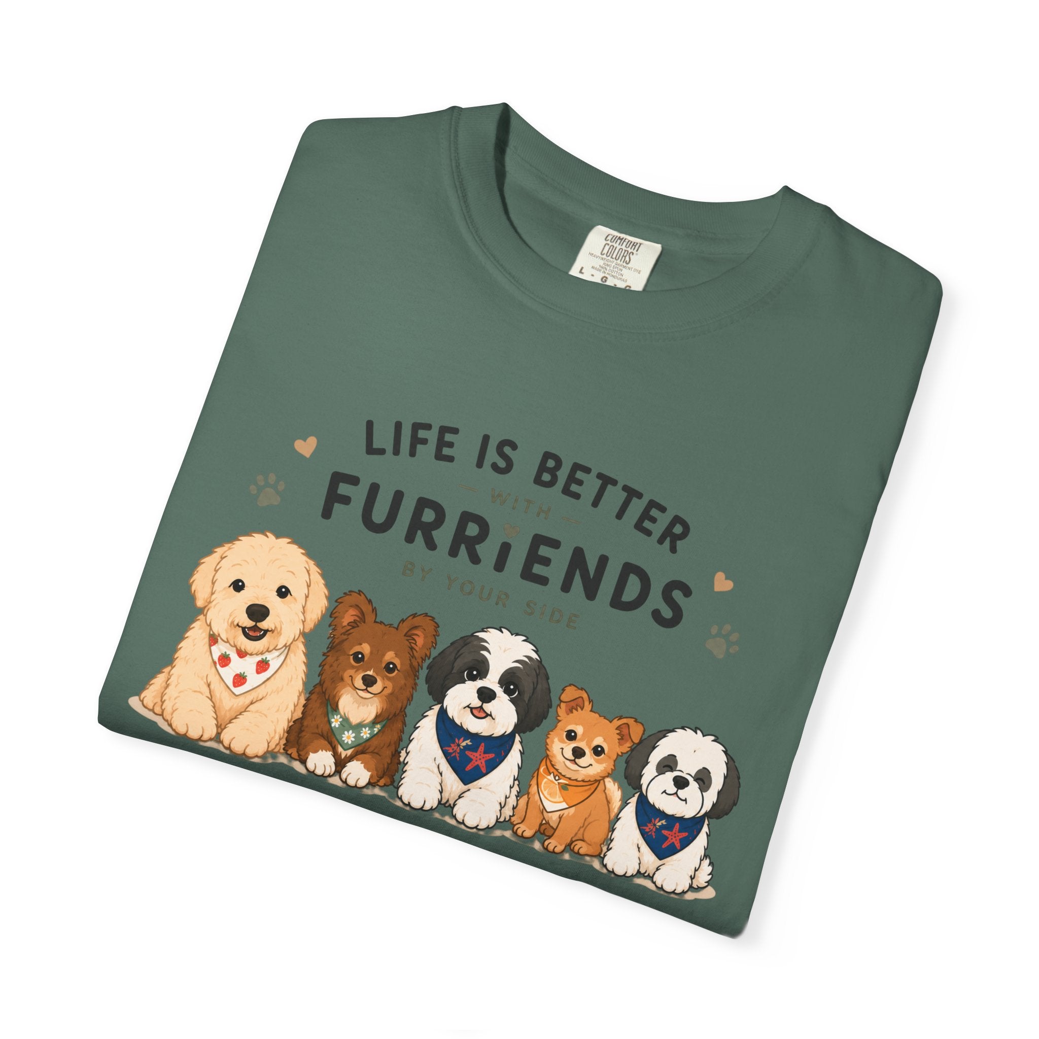 Chompy and Furriends ft. Cohen Crew: Life Is Better With Furriends T-Shirt — Cute Dogs Graphic Tee