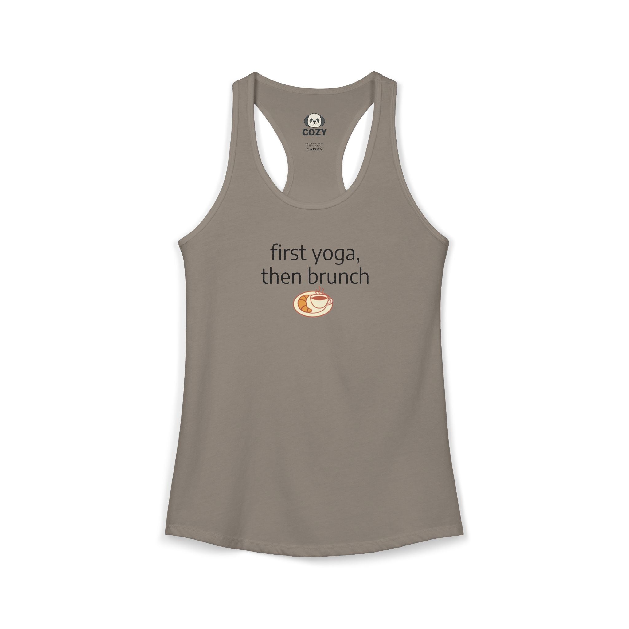 Women's Racerback Tank — "First Yoga, Then Brunch" Activewear