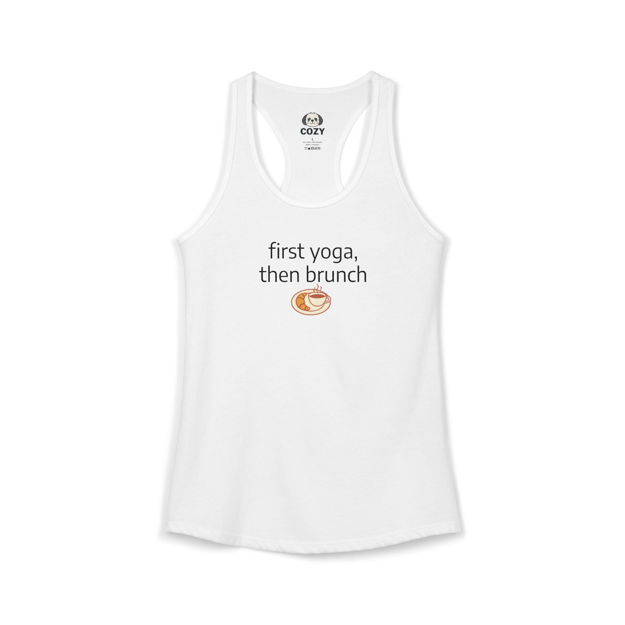 Women's Racerback Tank — "First Yoga, Then Brunch" Activewear