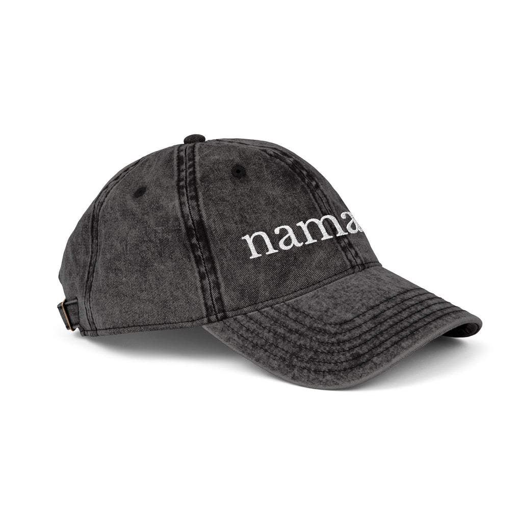 Vintage Embroidered Yoga Hat — "Namaste" Front with Cozy Shih-Poo Logo Back