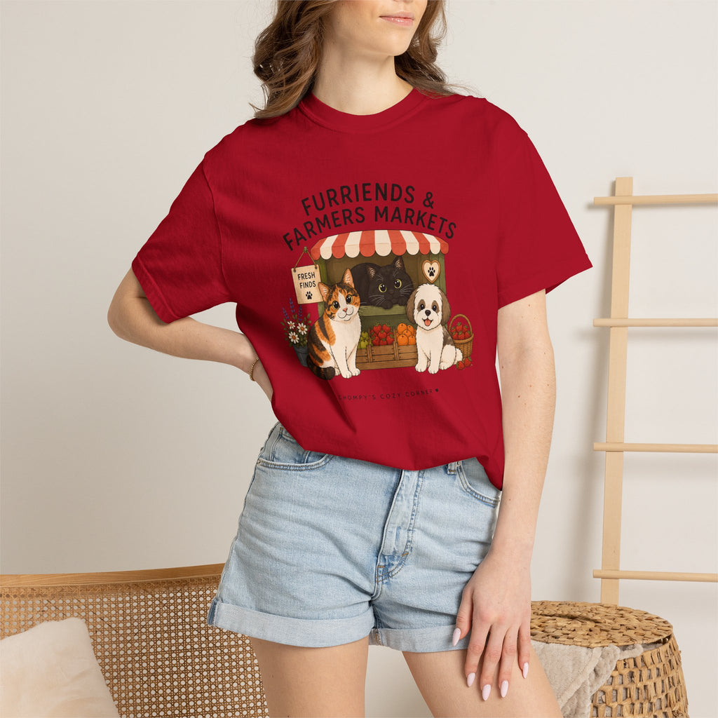 Chompy & Furriends ft. Fenlon Felines: Farmers Market Dogs T-Shirt — “Furriends & Farmers Markets” Cute Pet Market Tee