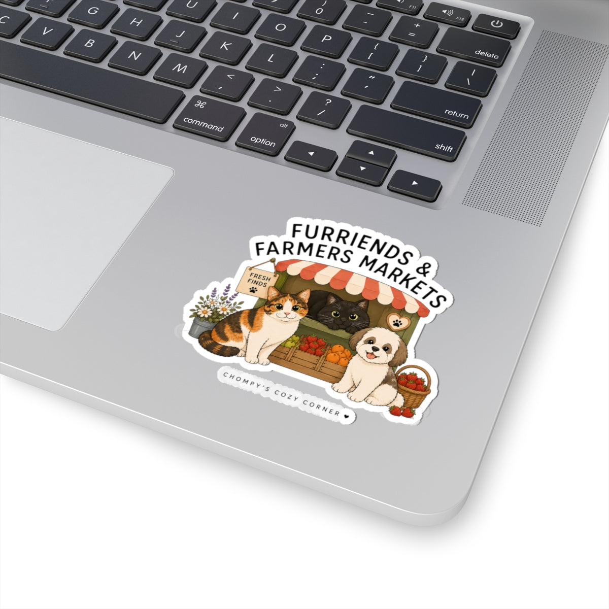 Furriends & Farmers Markets Kiss-Cut Sticker — Cute Cat & Dog Market Design