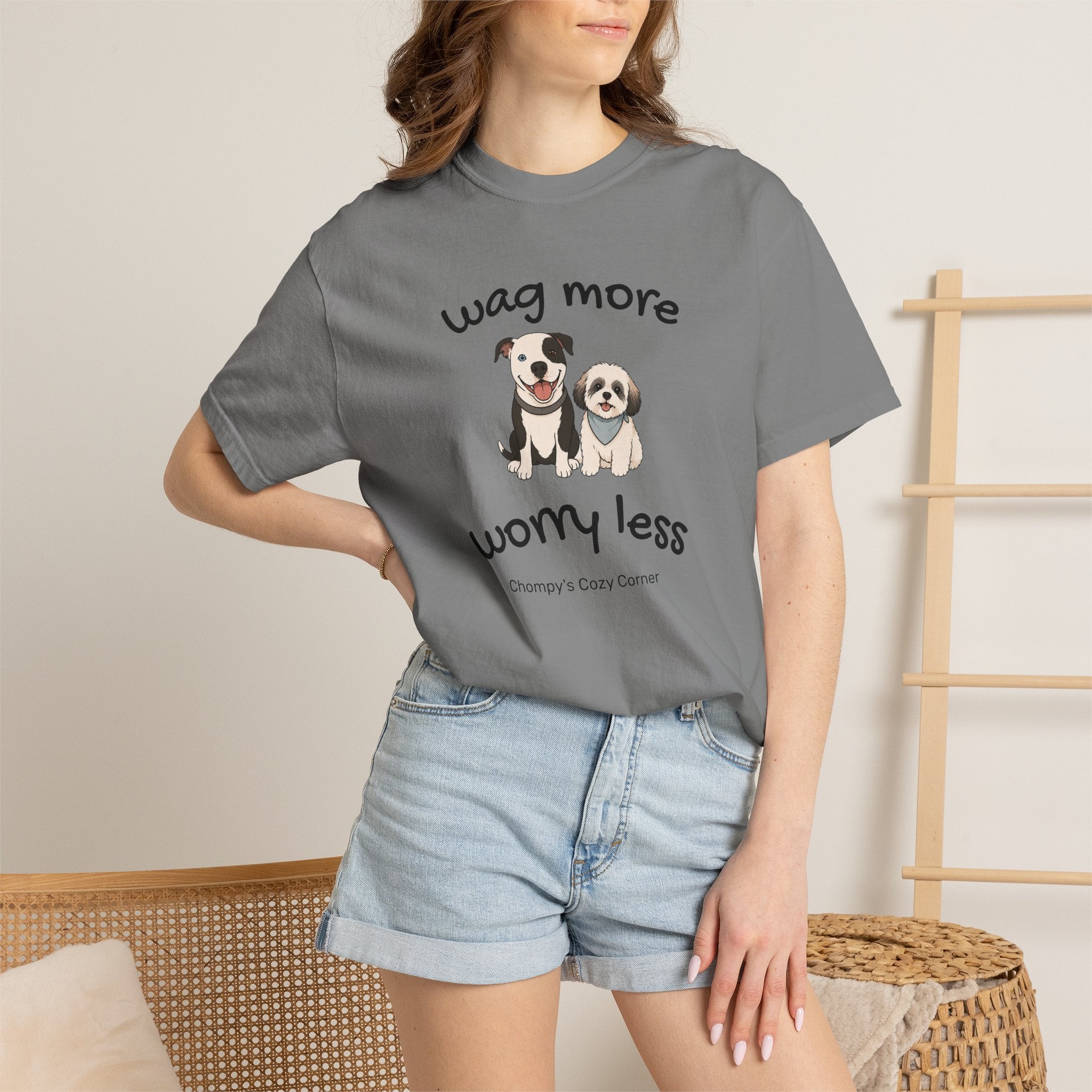 Wag More Worry Less Dog Graphic T-Shirt