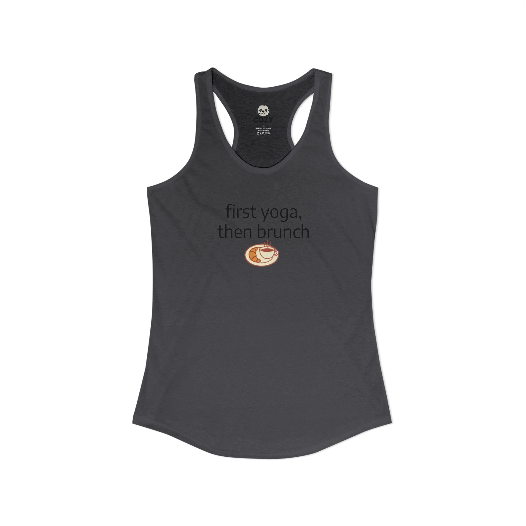 Women's Racerback Tank — "First Yoga, Then Brunch" Activewear