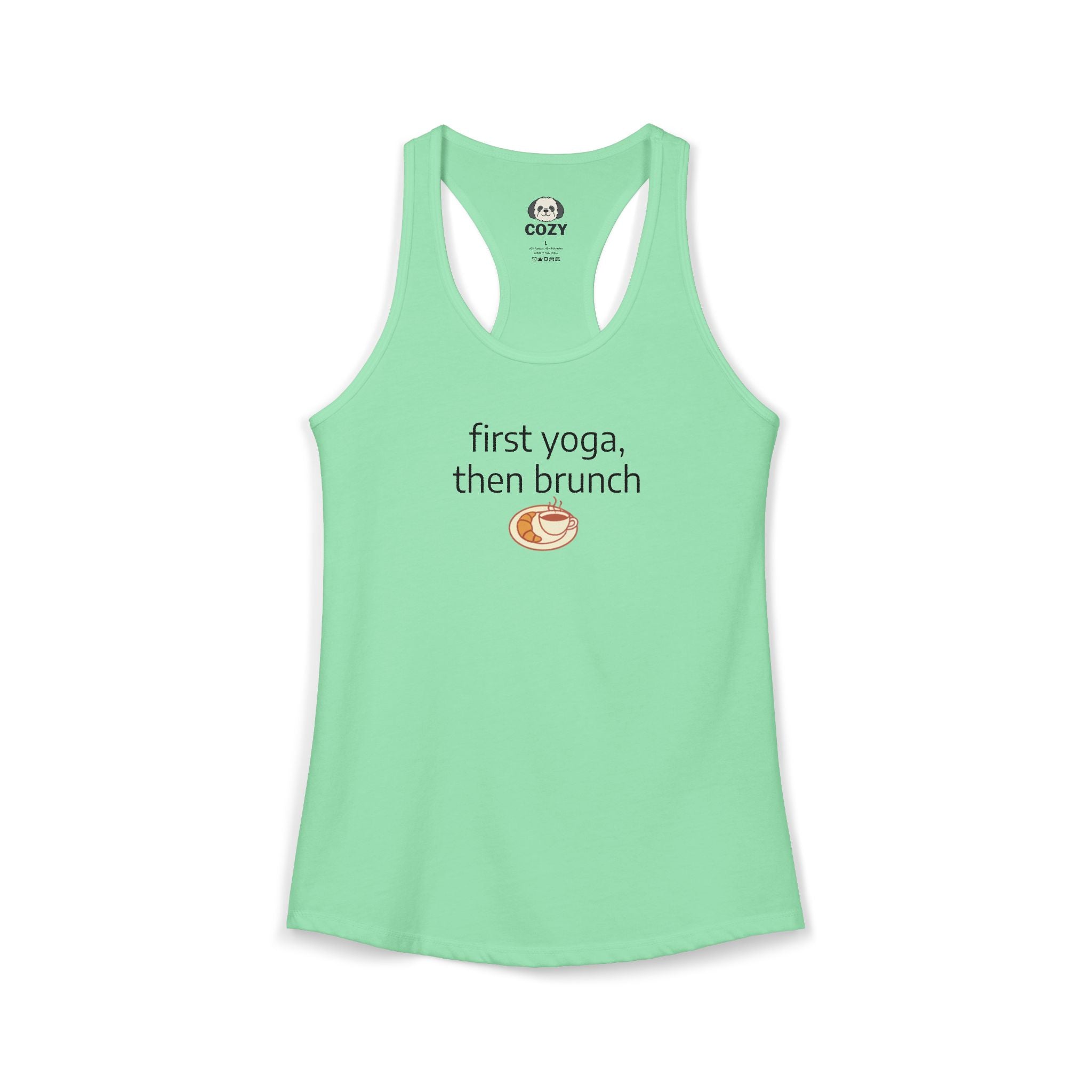 Women's Racerback Tank — "First Yoga, Then Brunch" Activewear