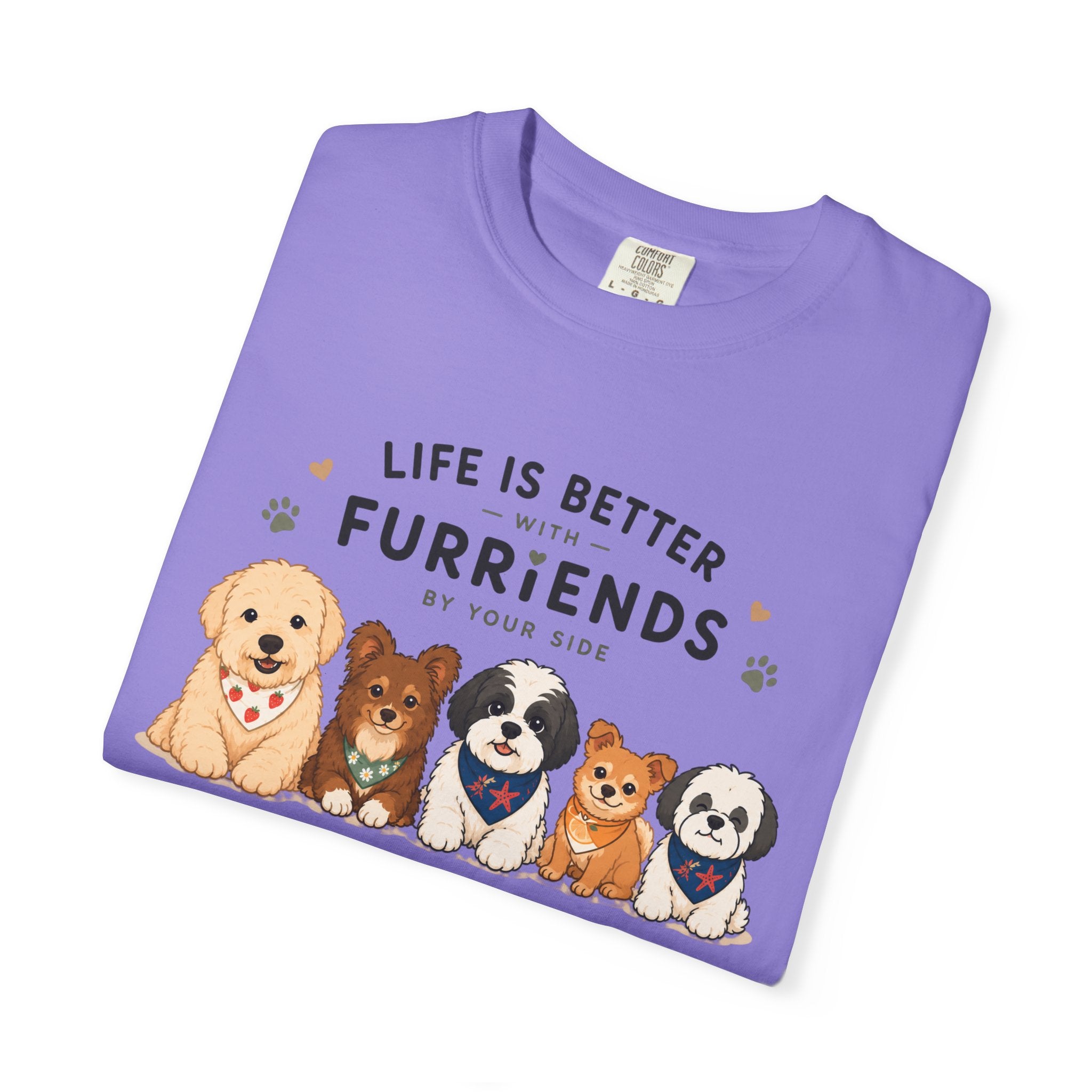 Chompy and Furriends ft. Cohen Crew: Life Is Better With Furriends T-Shirt — Cute Dogs Graphic Tee