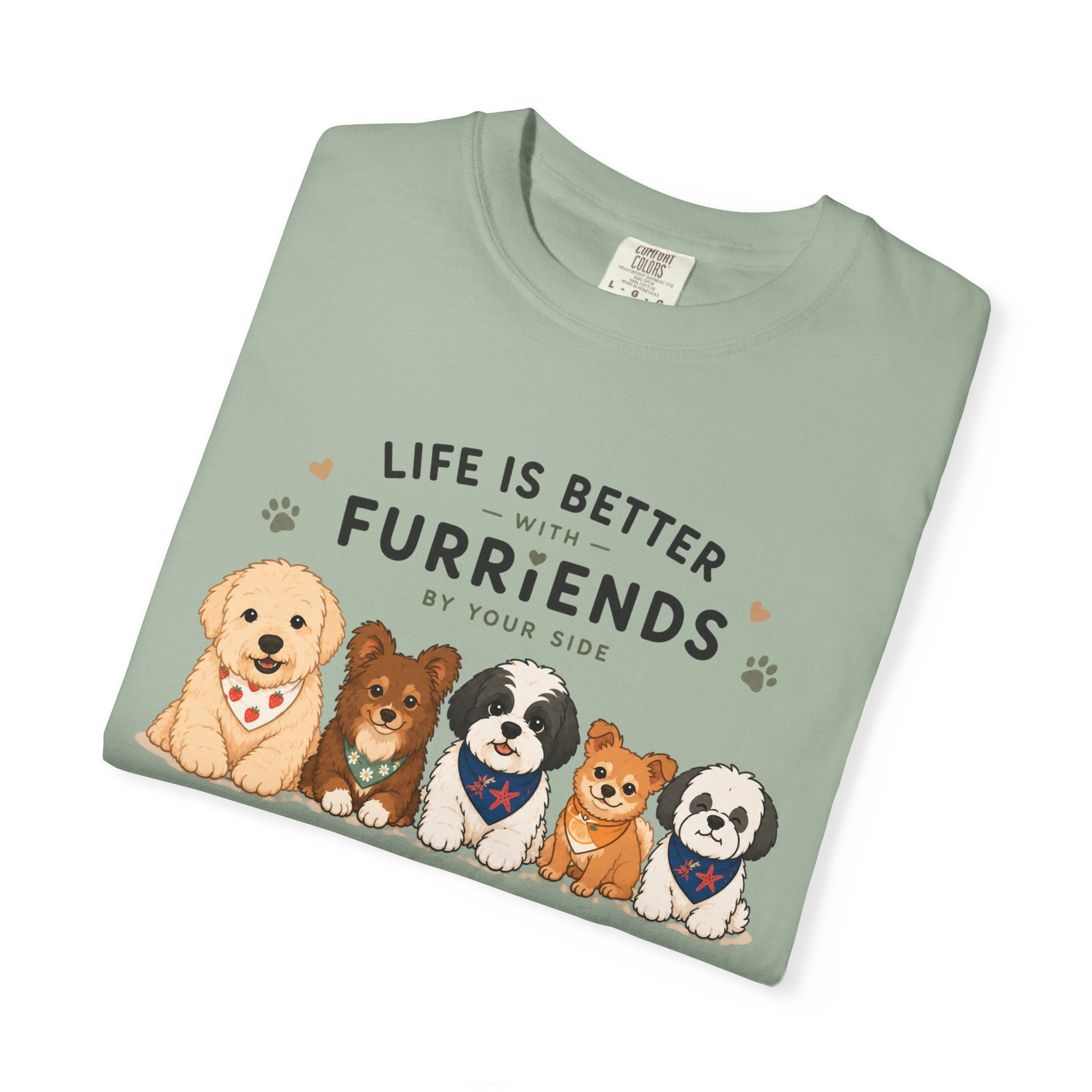 Chompy and Furriends ft. Cohen Crew: Life Is Better With Furriends T-Shirt — Cute Dogs Graphic Tee