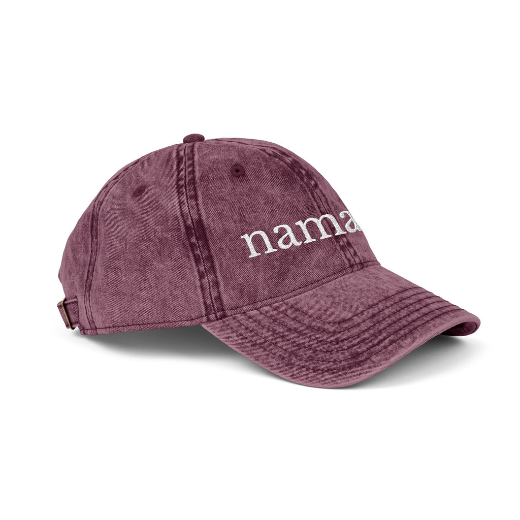 Vintage Embroidered Yoga Hat — "Namaste" Front with Cozy Shih-Poo Logo Back