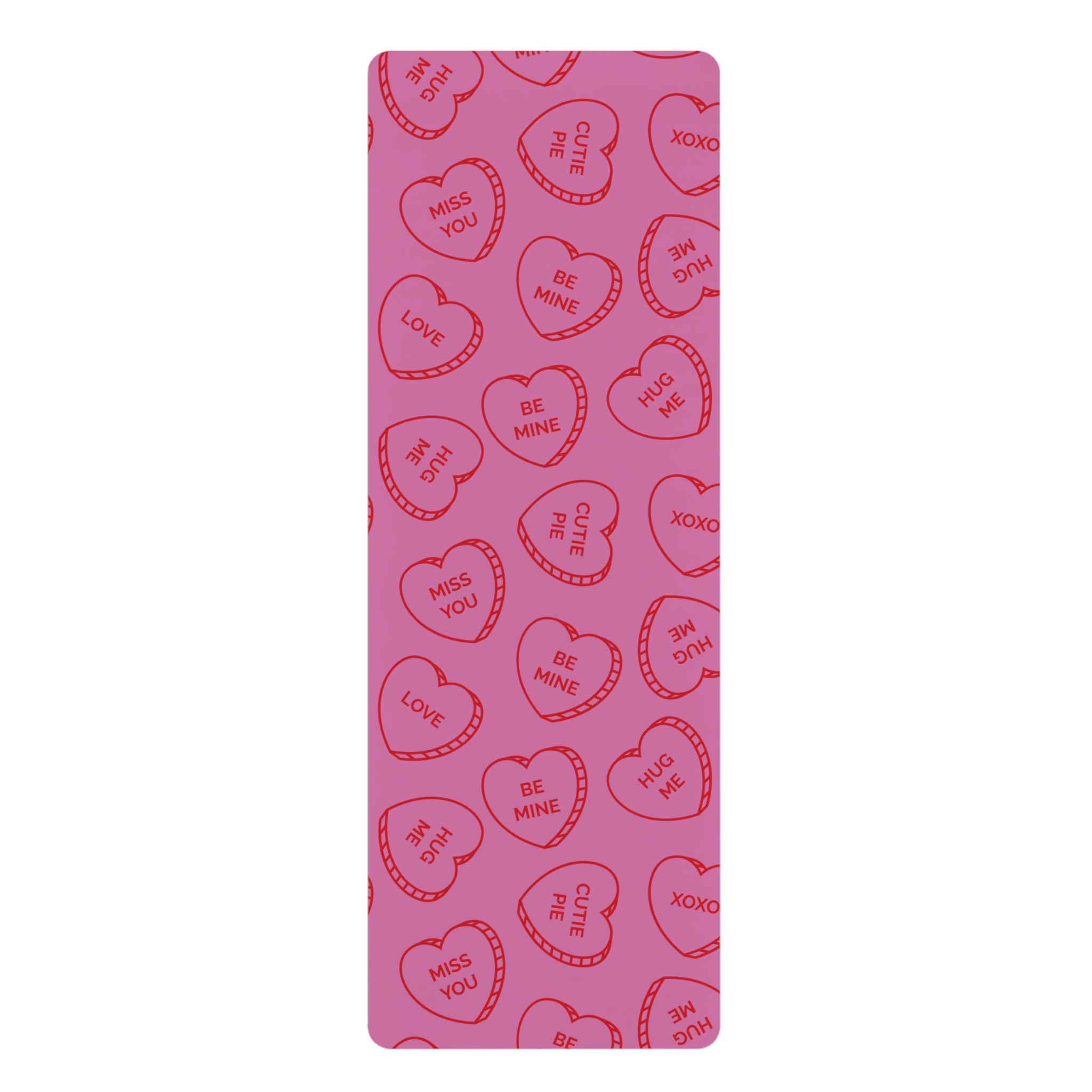 Valentine Conversation Hearts Rubber Yoga Mat — Pink Love Pattern for Pilates & Gifts