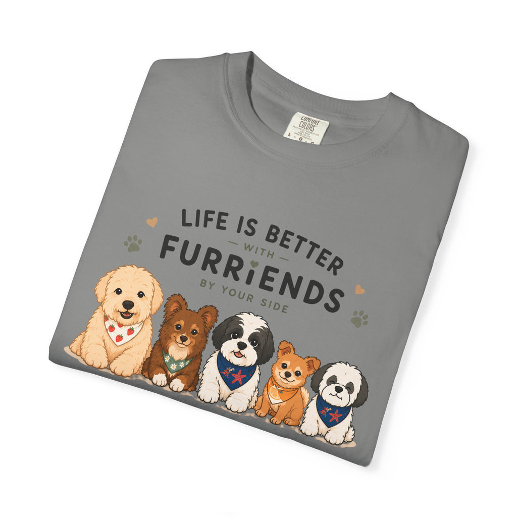 Chompy and Furriends ft. Cohen Crew: Life Is Better With Furriends T-Shirt — Cute Dogs Graphic Tee