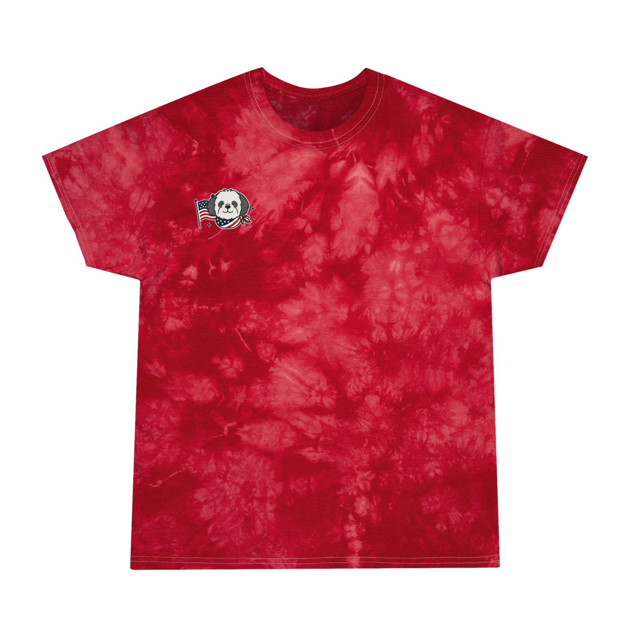 Crystal Blue Tie-Dye Tee — Cute Simple Shih Poo Chest Patch