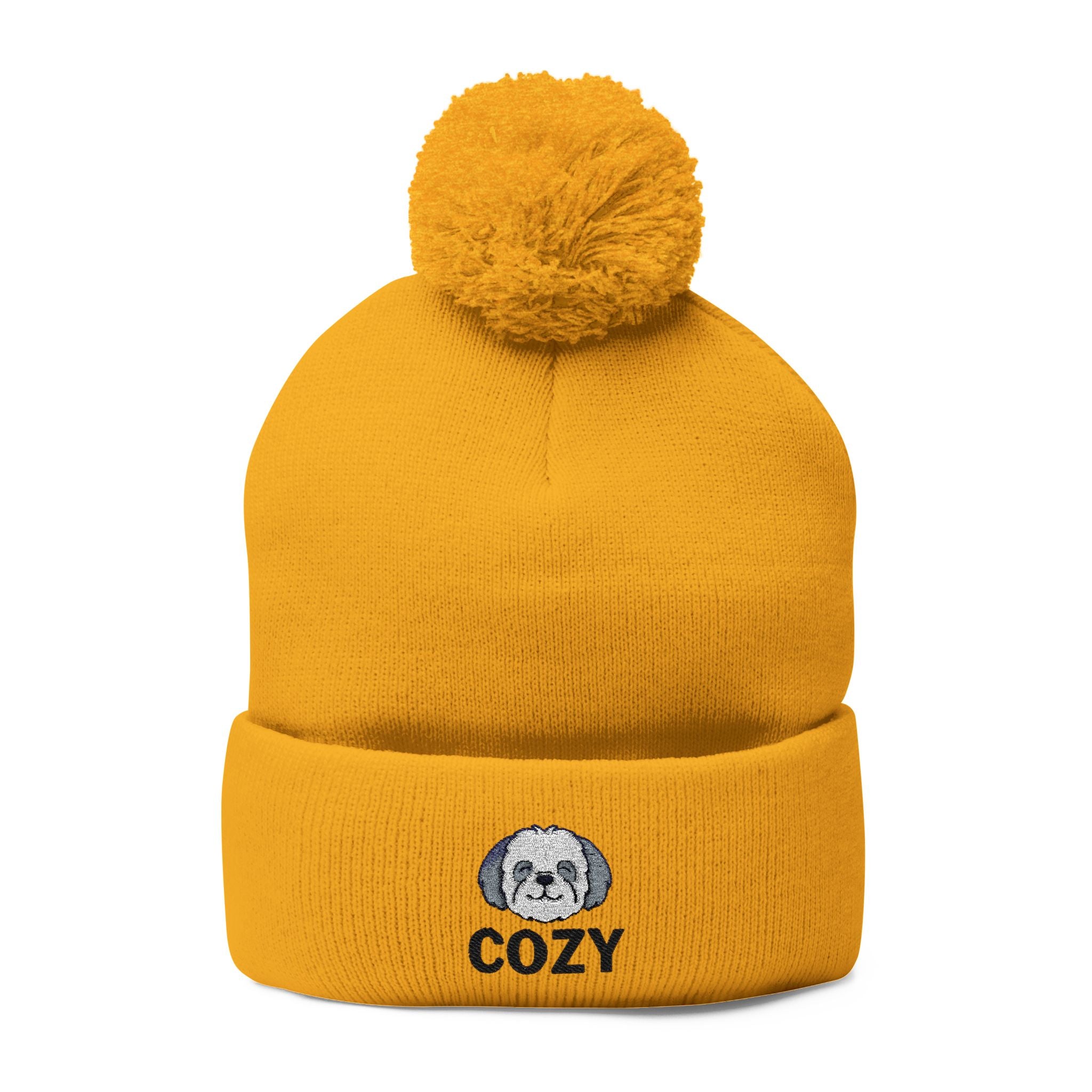 Cozy Shih-Poo Pom-Pom Knit Cap (Embroidery)