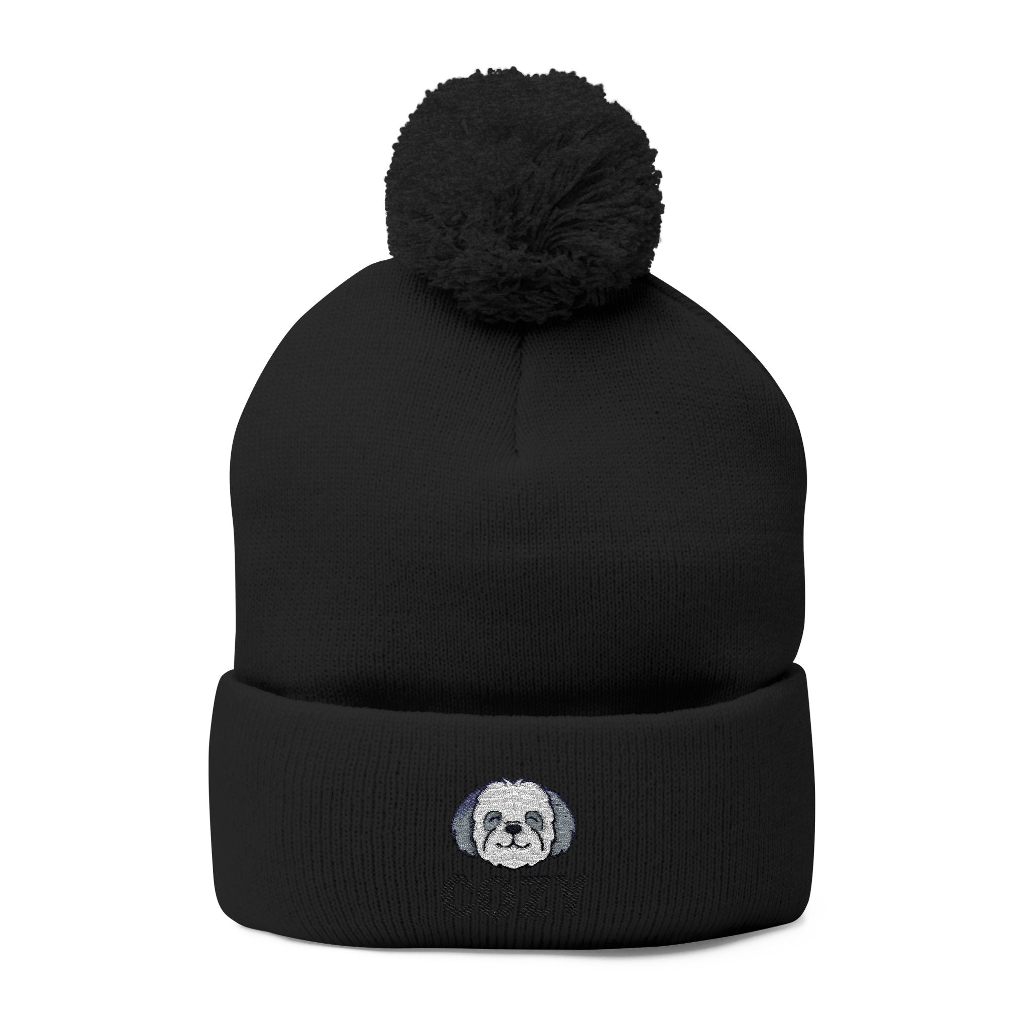 Cozy Shih-Poo Pom-Pom Knit Cap (Embroidery)