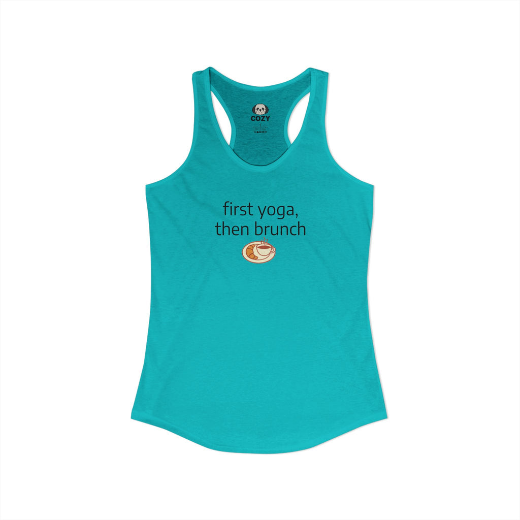 Women's Racerback Tank — "First Yoga, Then Brunch" Activewear