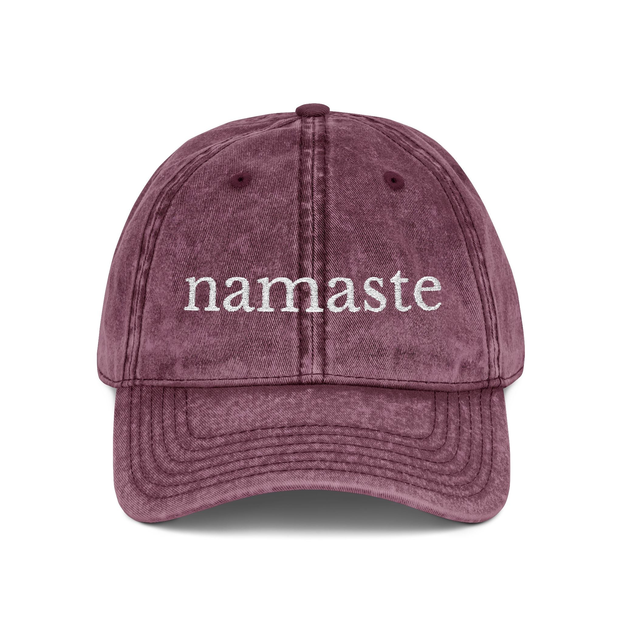 Vintage Embroidered Yoga Hat — "Namaste" Front with Cozy Shih-Poo Logo Back