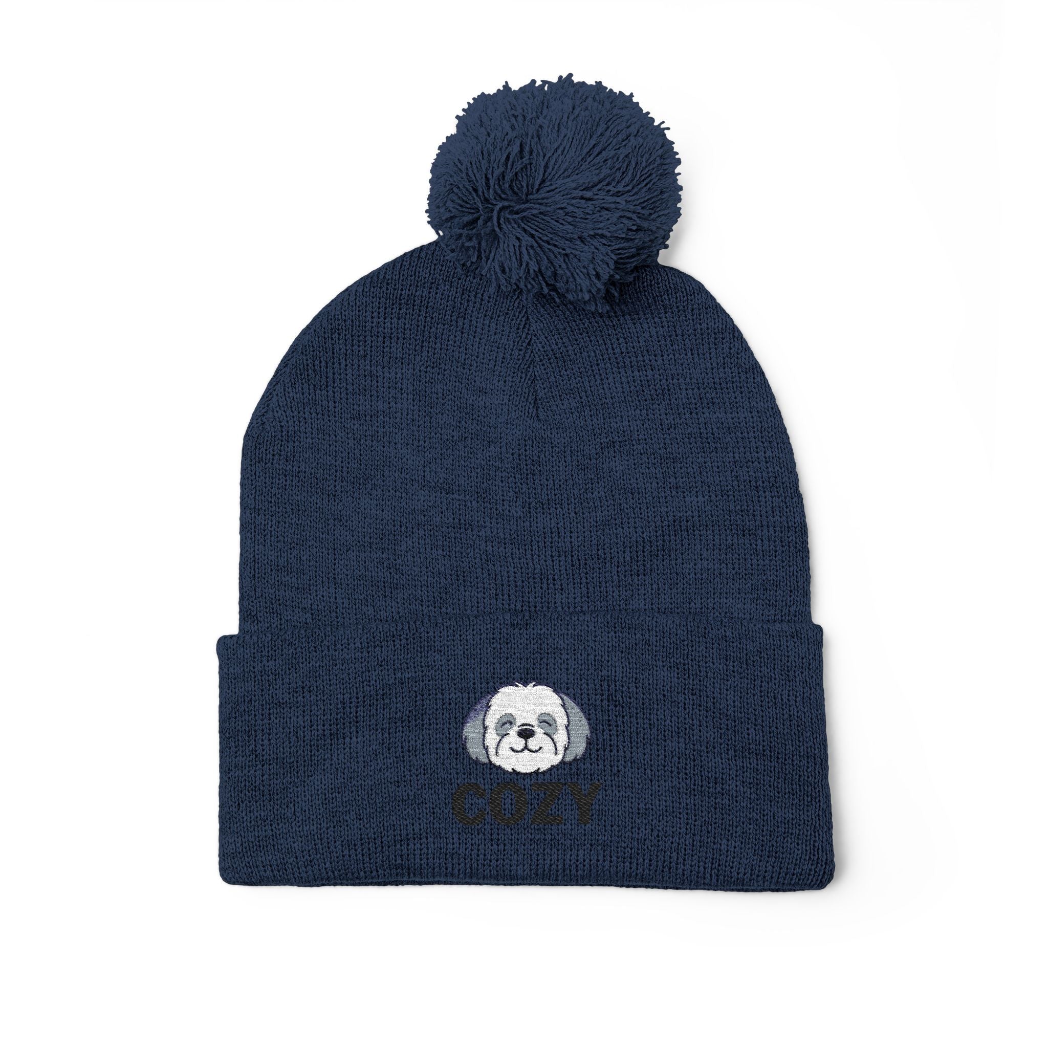 Cozy Shih-Poo Pom-Pom Knit Cap (Embroidery)