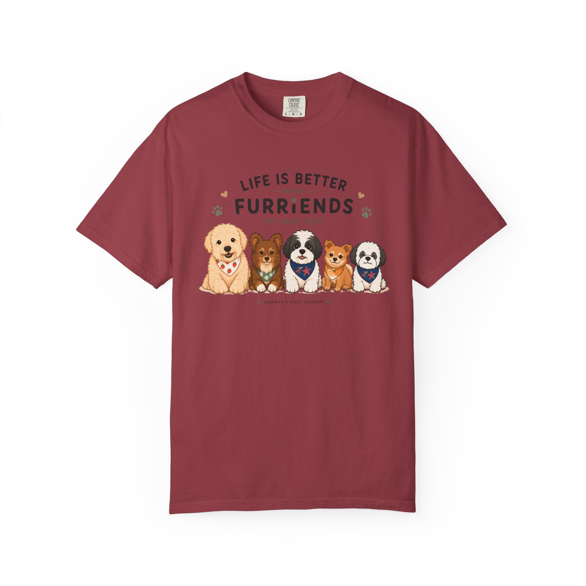Chompy and Furriends ft. Cohen Crew: Life Is Better With Furriends T-Shirt — Cute Dogs Graphic Tee
