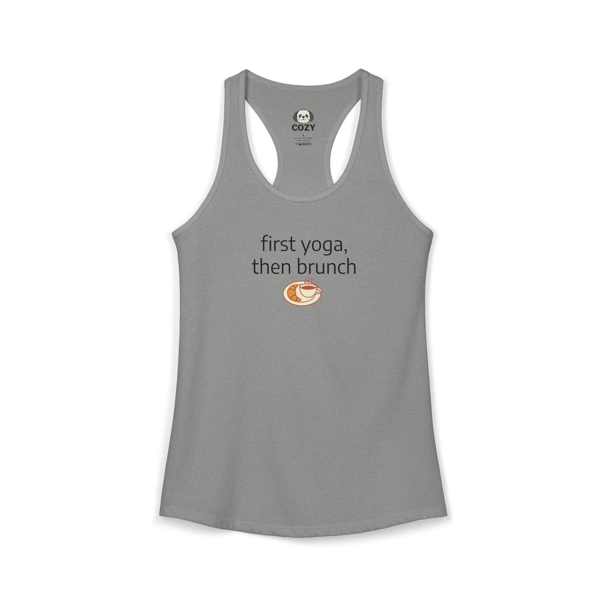 Women's Racerback Tank — "First Yoga, Then Brunch" Activewear