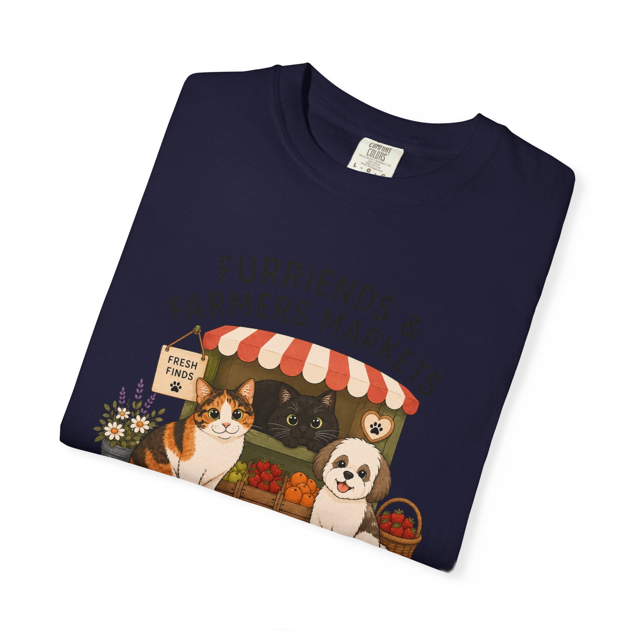 Chompy & Furriends ft. Fenlon Felines: Farmers Market Dogs T-Shirt — “Furriends & Farmers Markets” Cute Pet Market Tee