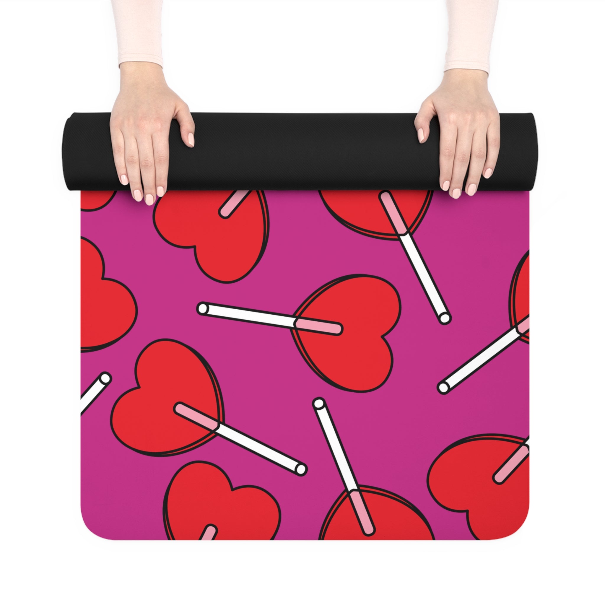 Heart Lollipop Rubber Yoga Mat — "I am worthy of love exactly as I am" Affirmation
