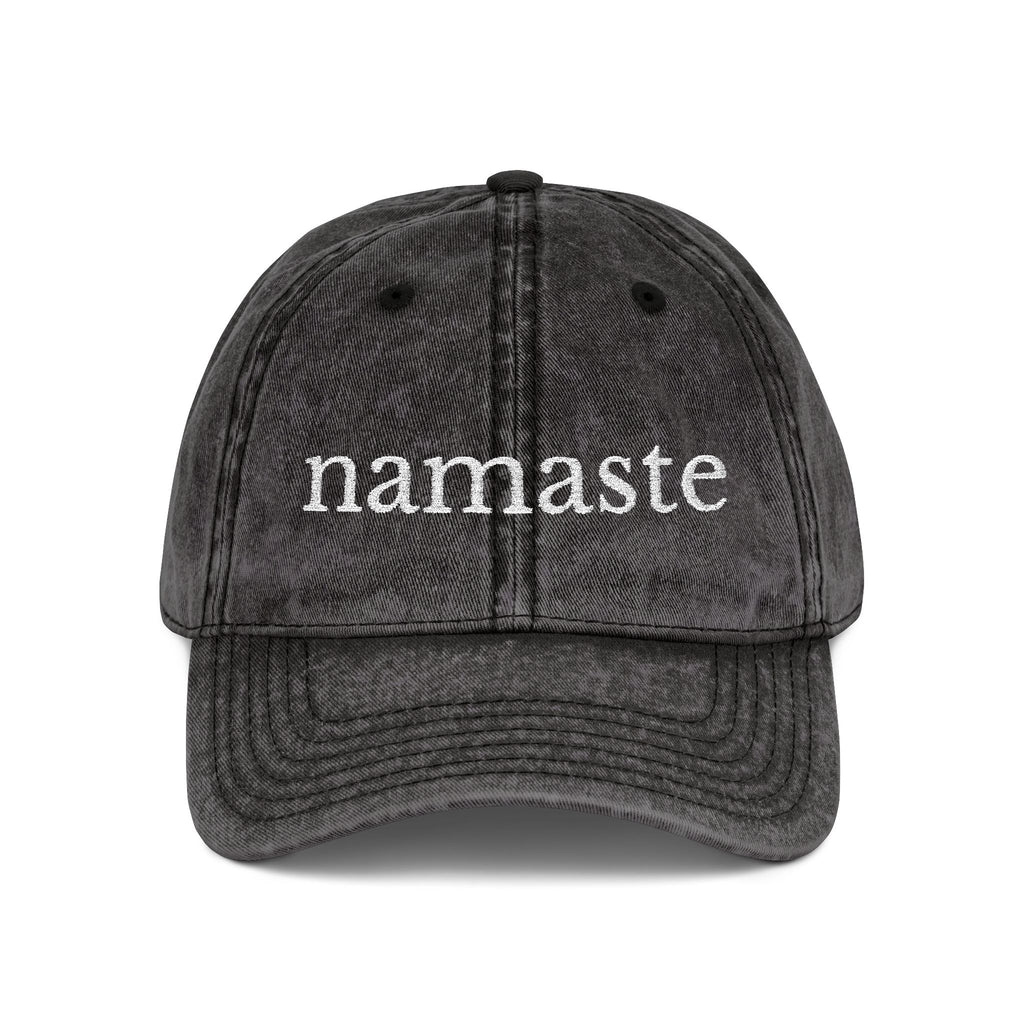 Vintage Embroidered Yoga Hat — "Namaste" Front with Cozy Shih-Poo Logo Back