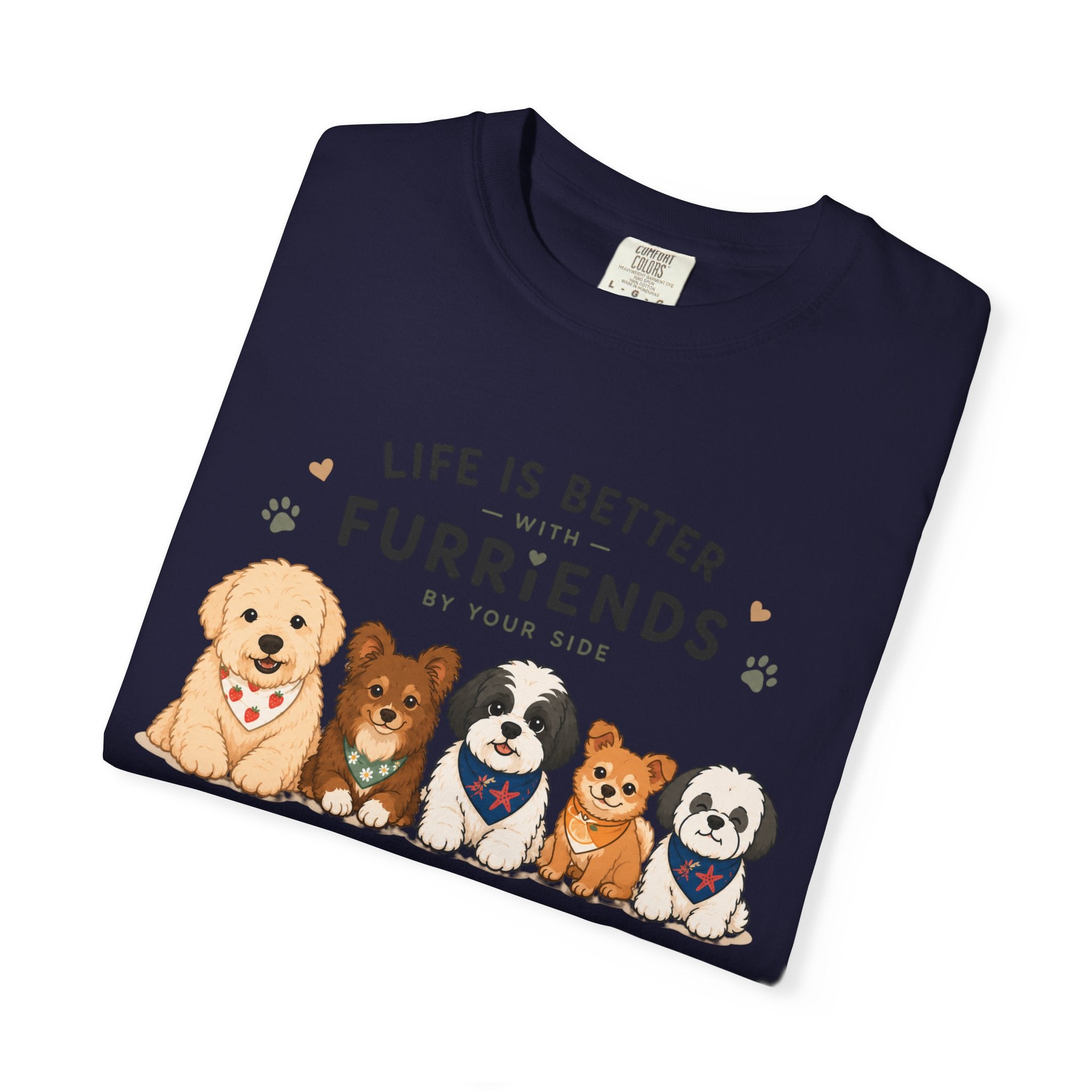 Chompy and Furriends ft. Cohen Crew: Life Is Better With Furriends T-Shirt — Cute Dogs Graphic Tee