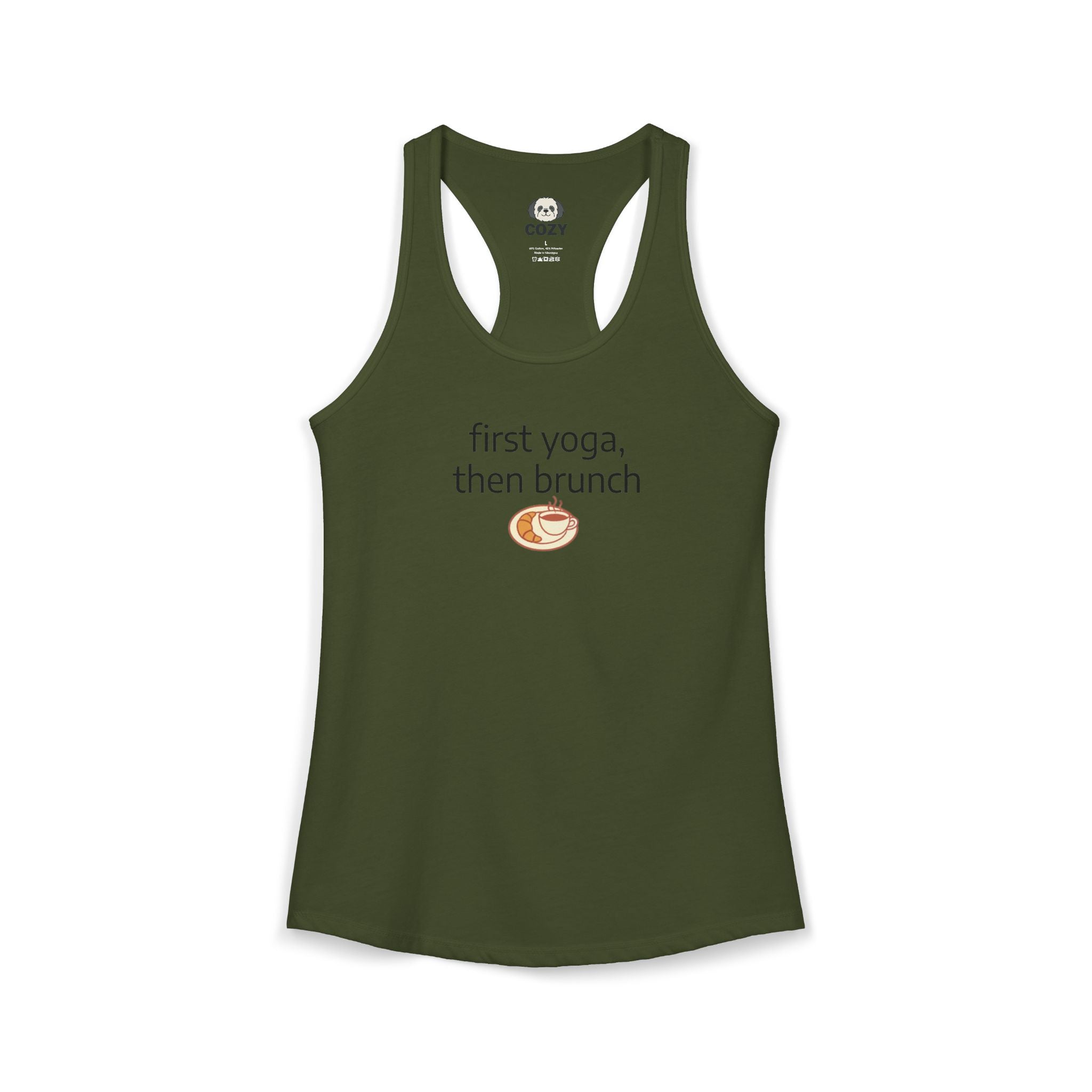 Women's Racerback Tank — "First Yoga, Then Brunch" Activewear