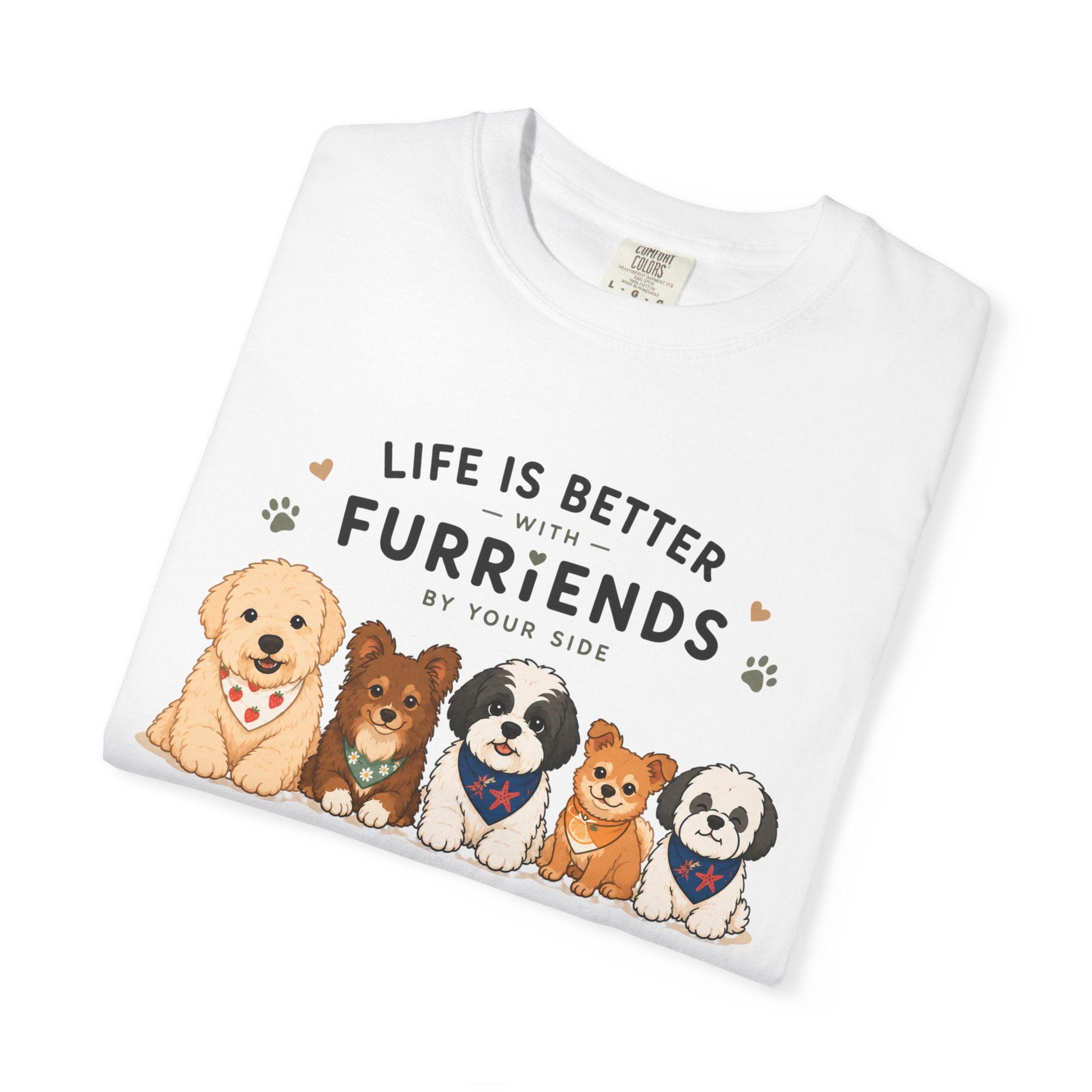 Chompy and Furriends ft. Cohen Crew: Life Is Better With Furriends T-Shirt — Cute Dogs Graphic Tee