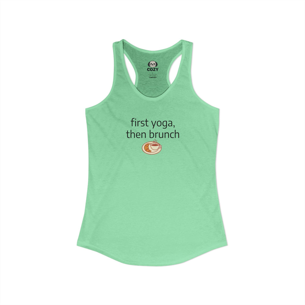 Women's Racerback Tank — "First Yoga, Then Brunch" Activewear