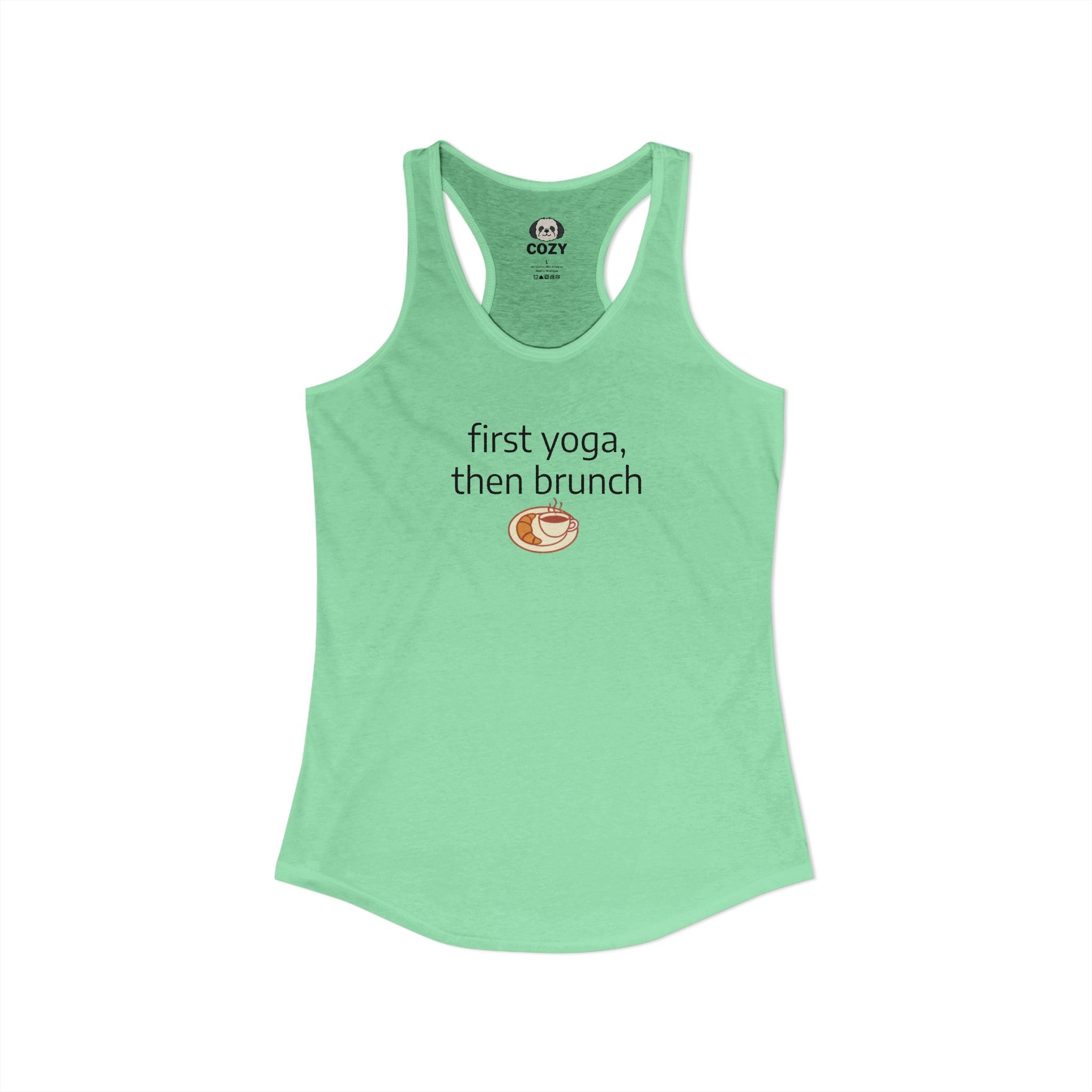 Women's Racerback Tank — "First Yoga, Then Brunch" Activewear