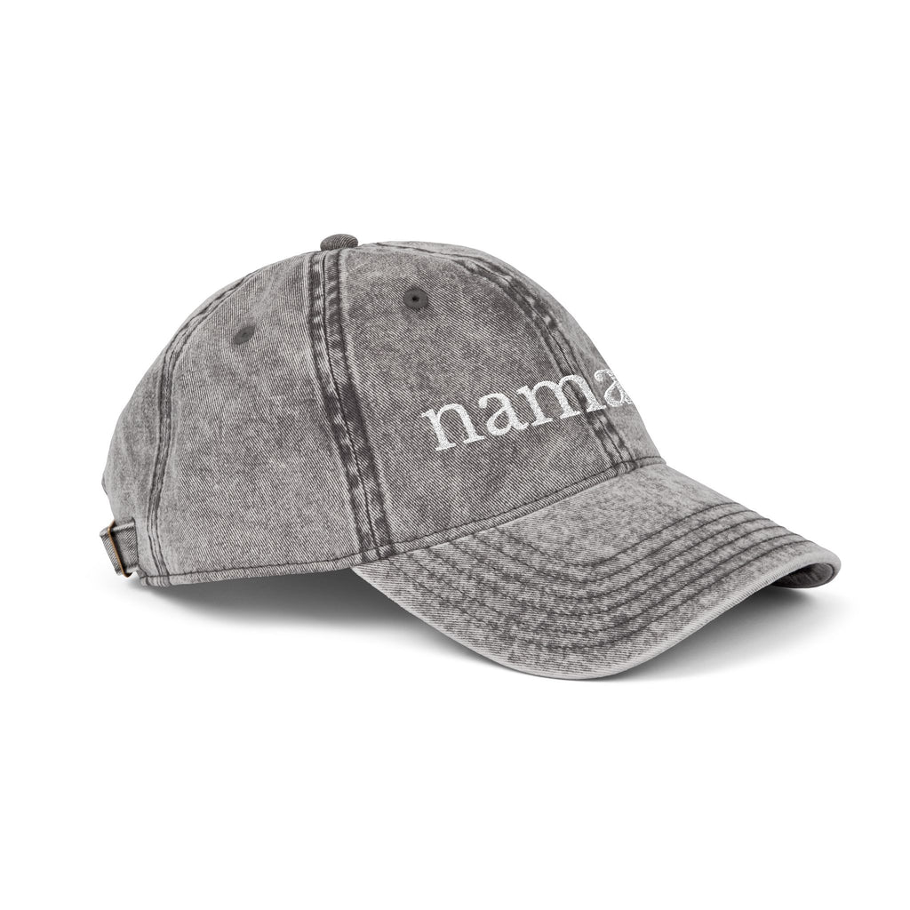 Vintage Embroidered Yoga Hat — "Namaste" Front with Cozy Shih-Poo Logo Back