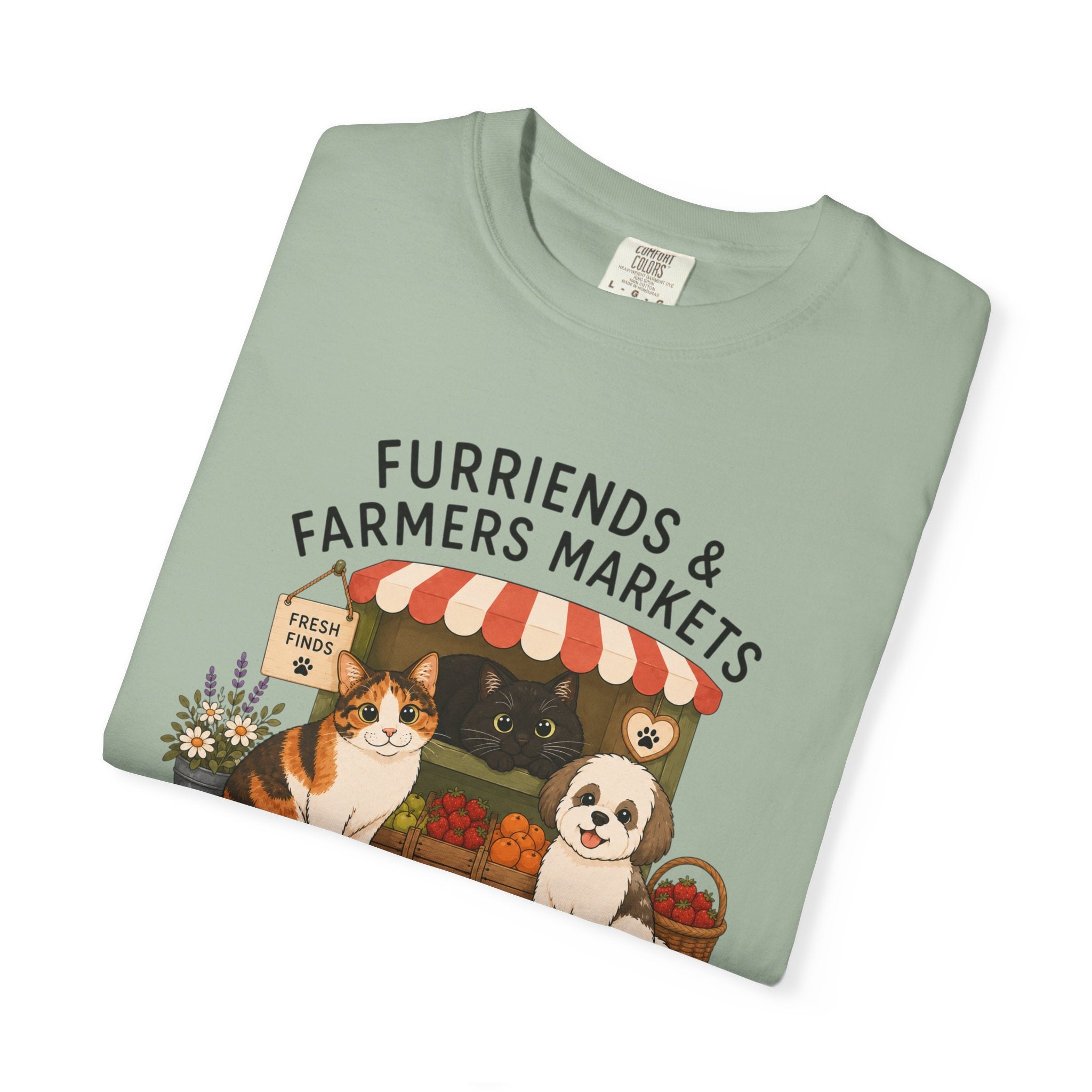 Chompy & Furriends ft. Fenlon Felines: Farmers Market Dogs T-Shirt — “Furriends & Farmers Markets” Cute Pet Market Tee