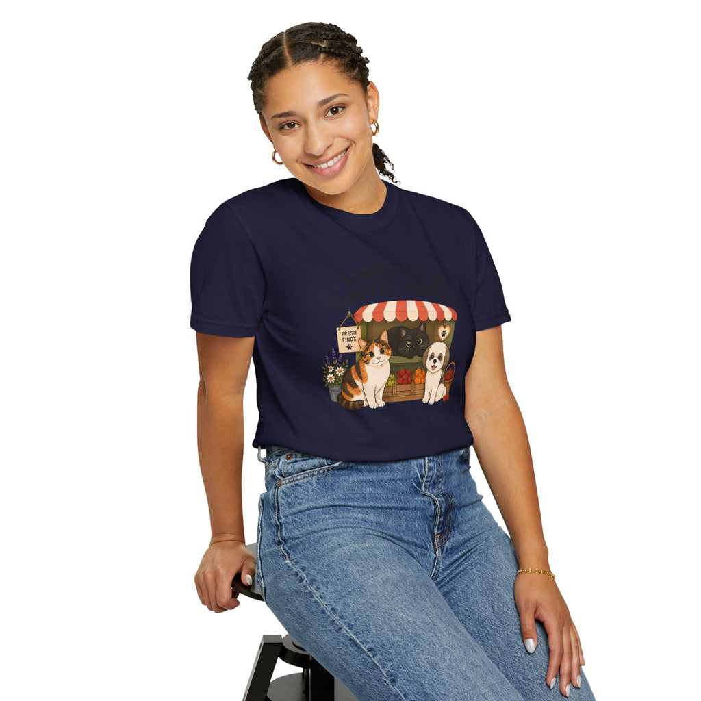Chompy & Furriends ft. Fenlon Felines: Farmers Market Dogs T-Shirt — “Furriends & Farmers Markets” Cute Pet Market Tee