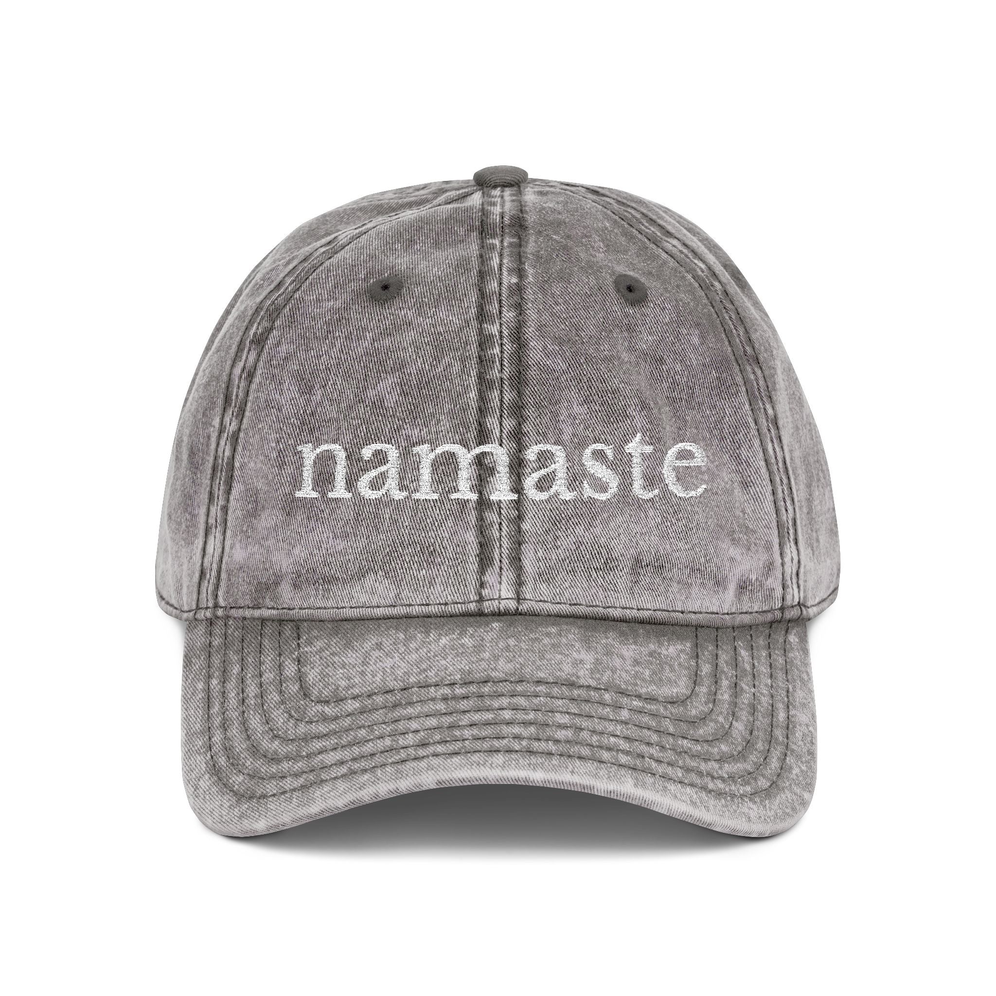 Vintage Embroidered Yoga Hat — "Namaste" Front with Cozy Shih-Poo Logo Back