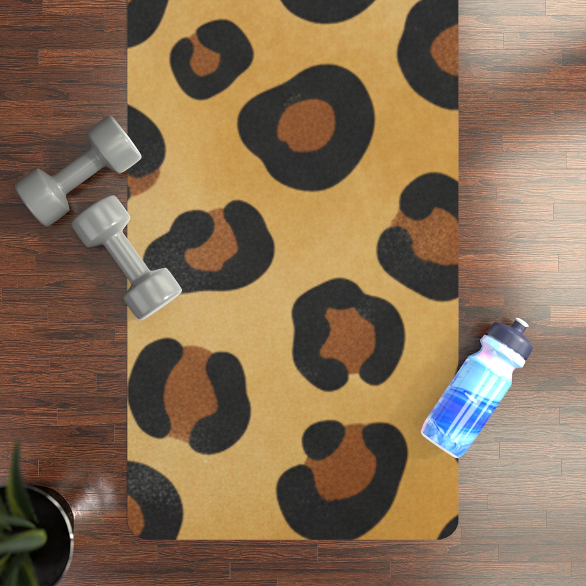 Leopard Namaste Rubber Yoga Mat — Non-Slip Animal Print Yoga Mat with Om & "Namaste"