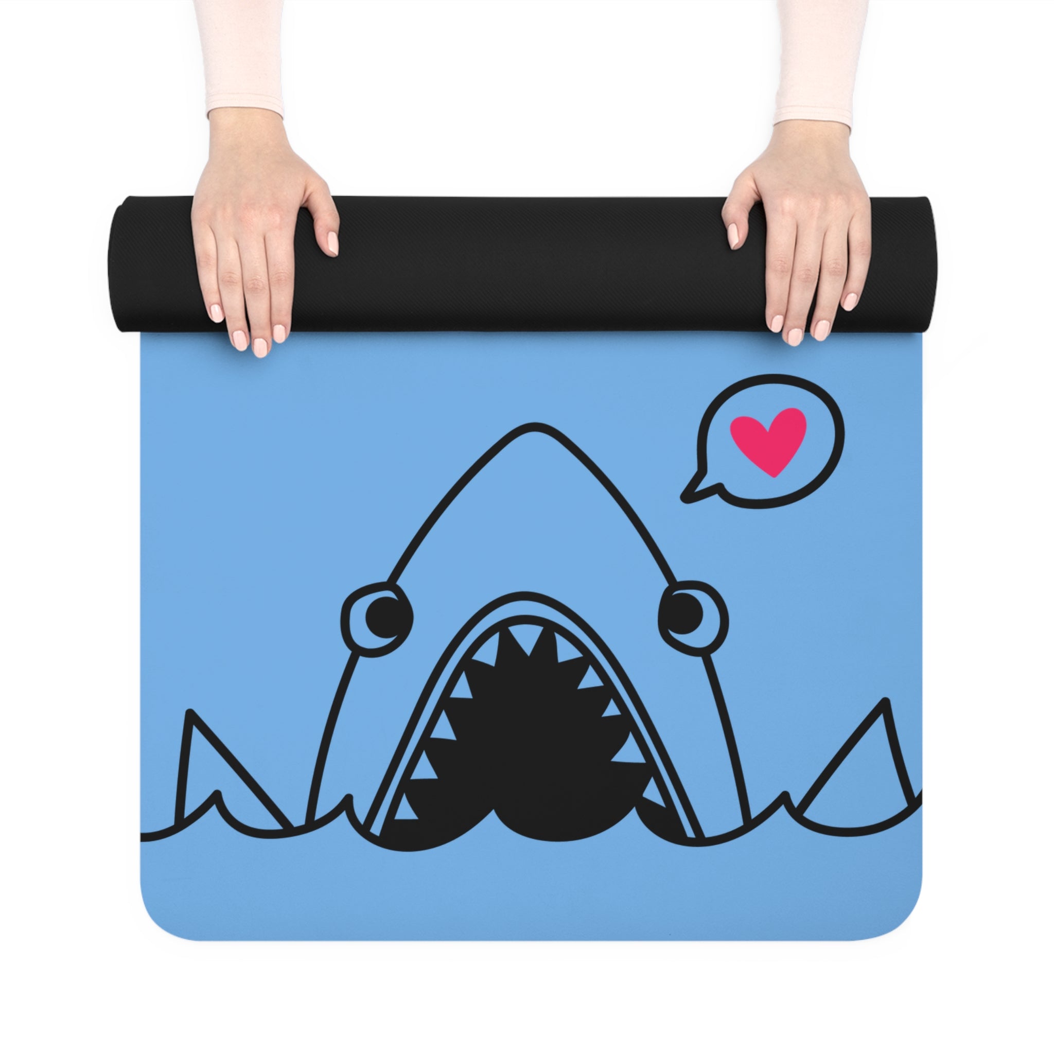 Cute Shark Rubber Yoga Mat — Non-Slip Blue Exercise Mat with Heart Bubble