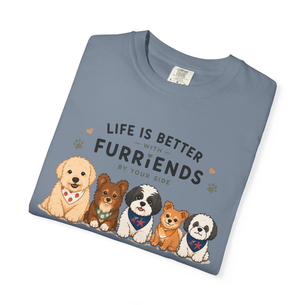 Chompy and Furriends ft. Cohen Crew: Life Is Better With Furriends T-Shirt — Cute Dogs Graphic Tee